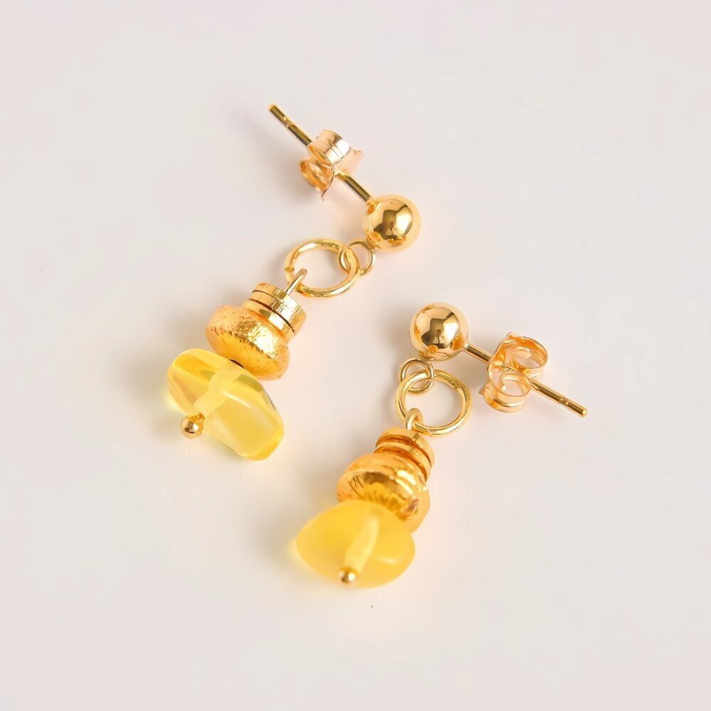Baltic Lemon Amber Earrings with 18k Gold - Picture 3 of 7